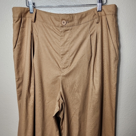 Cider Wmns Brown Linen Blend High Rise Wide Leg Pleated Crop Pants-Size 1XL NWT - Picture 2 of 7